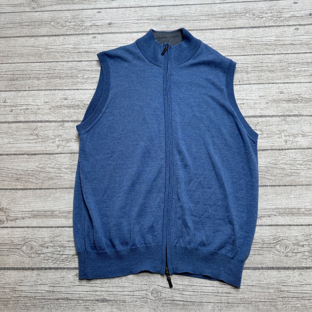 NEW Toscano Firenze Sweater Vest Men's Medium Blue Merino Wool Full Zip Italy